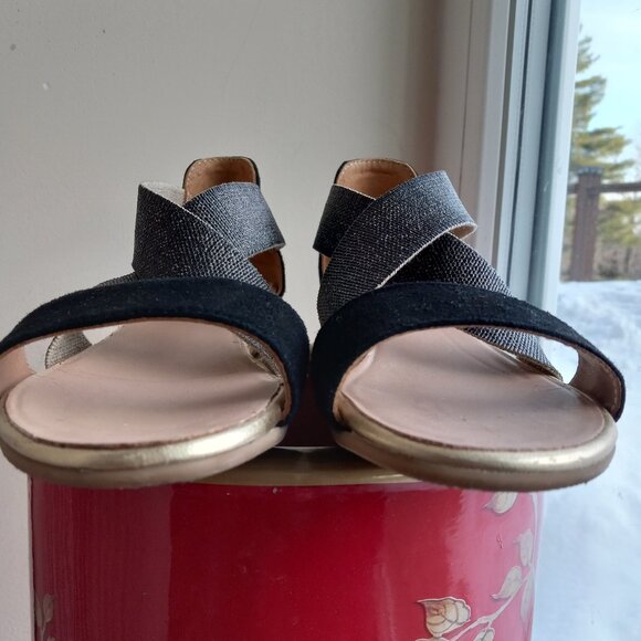 Gaimo Nover Black Suede Metallic Elastic X Band Low Wedge Espadrilles 38 / 7-7.5 - Picture 9 of 16